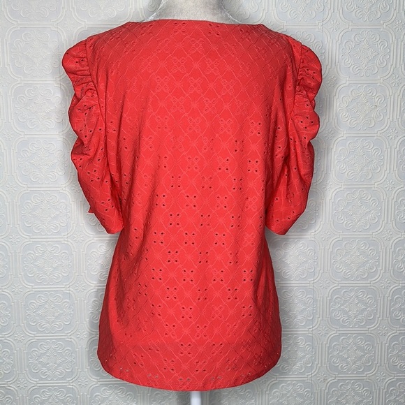 CeCe | Melon Color Eyelet Ruched Sleeve Knit Top - Picture 8 of 9